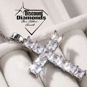 Clear White Halo Diamond Cross Pendant Necklace on 925 Sterling Silver